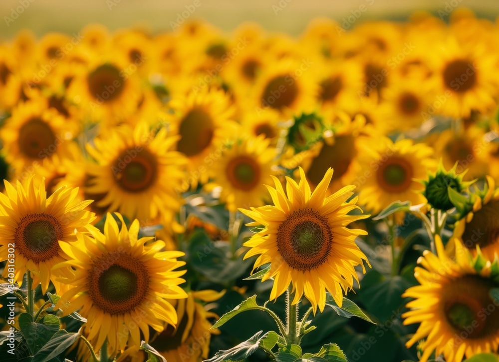 A field of vibrant yellow sunflowers, their petals facing the sunlight in full bloom. A field of vibrant yellow sunflowers, their petals facing the sunlight in full bloom.
