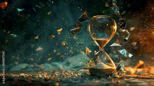 A shattered hourglass releasing memories like sand. The fragments mix, creating confusion about the past.