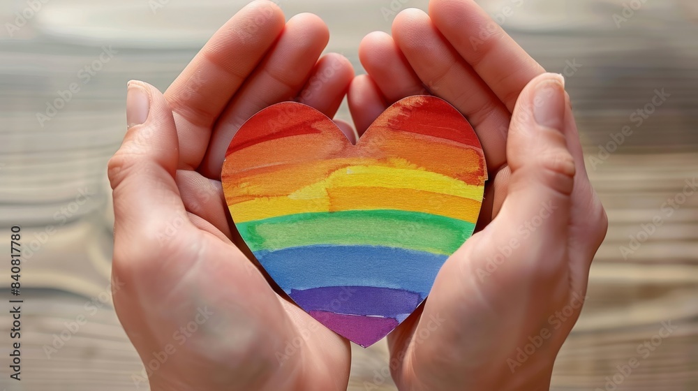 Hands holding a rainbow heart, symbolizing love, support, and LGBTQ+ pride. Perfect for diversity, inclusion, and equality themes. Hands holding a rainbow heart, symbolizing love, support, and LGBTQ+ pride. Perfect for diversity, inclusion, and equality themes.