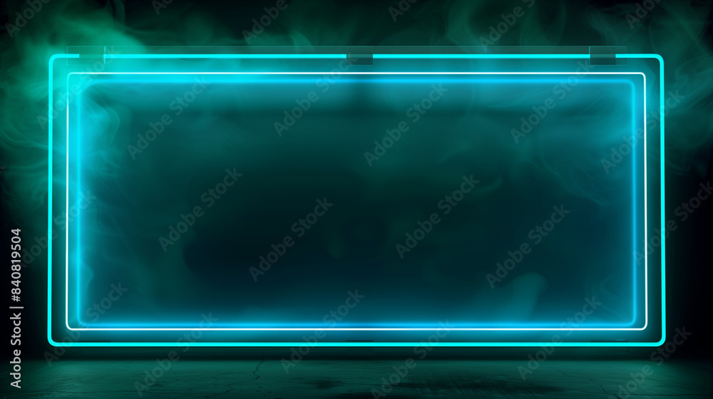 Neon sign with blue glow on smoky background. Neon sign with blue glow on smoky background.