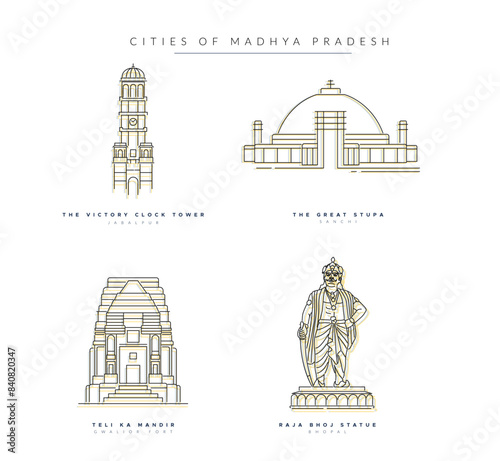 City Master - A Set of Key Indian Cities in Madhya Pradesh -  Icon Illustration