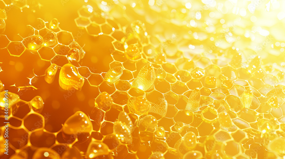 Yellow honeycomb texture background, crystal clear shot of honey flowing Yellow honeycomb texture background, crystal clear shot of honey flowing