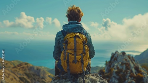 Solitary Figure Standing Above the Clouds on a Mountain Peak