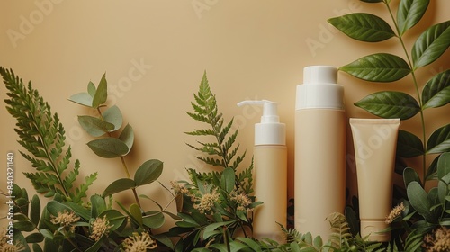 Blue And White Bathroom Products With Greenery And White Flowers