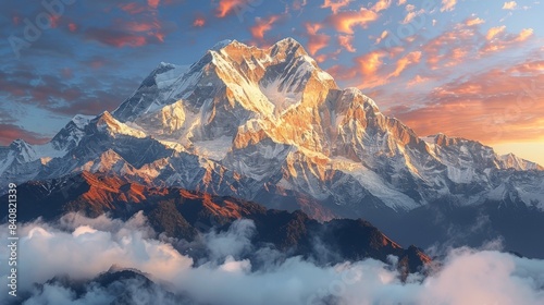 Majestic Himalayan Mountain Peak at Sunset With Clouds