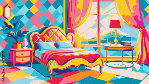 Vibrant, Eclectic Bedroom Interior with Bold Colors and Patterns