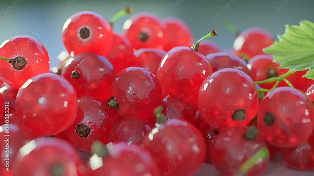 Vibrant red currant berries with fresh green leaves close-up Vibrant red currant berries with fresh green leaves close-up