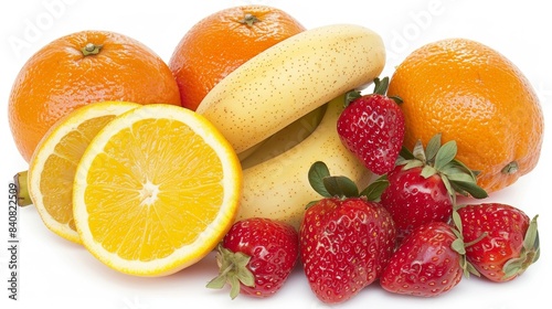 Fresh citrus and berries assortment on white background