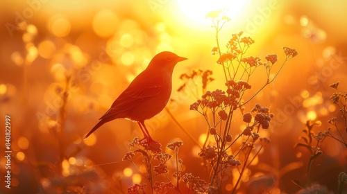 Silhouetted bird against an idyllic sunlit background  showcasing nature s beauty