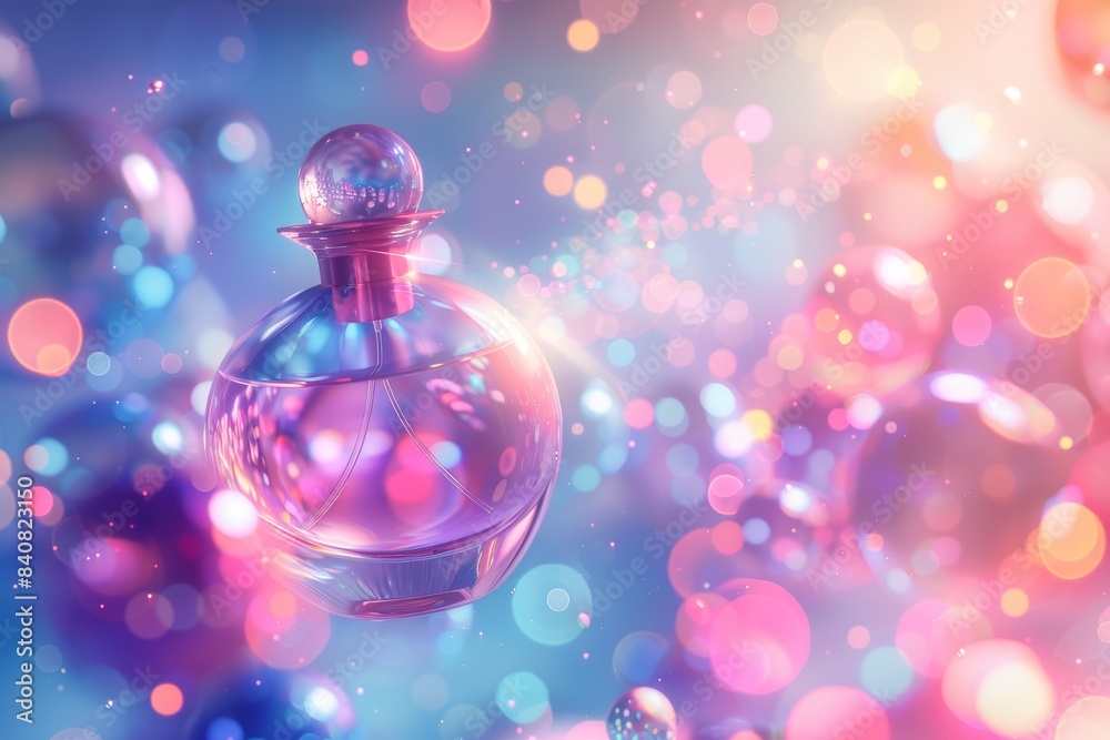 Ethereal Perfume Bottle Floating in a Dreamy Abstract Background with Glowing Orbs Ethereal Perfume Bottle Floating in a Dreamy Abstract Background with Glowing Orbs