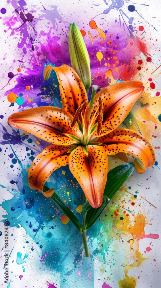 Fototapeta premium Vibrant orange lily on a colorful abstract background
