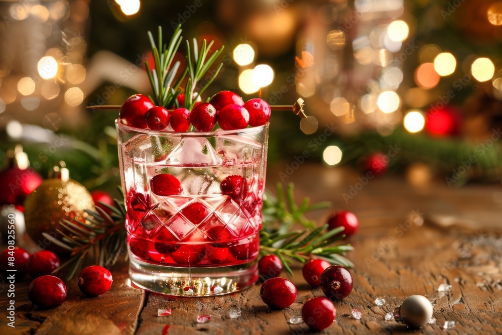 Festive Holiday Cocktail with Cranberries and Rosemary in a Cozy Christmas Setting - Perfect for Posters and Cards Festive Holiday Cocktail with Cranberries and Rosemary in a Cozy Christmas Setting - Perfect for Posters and Cards