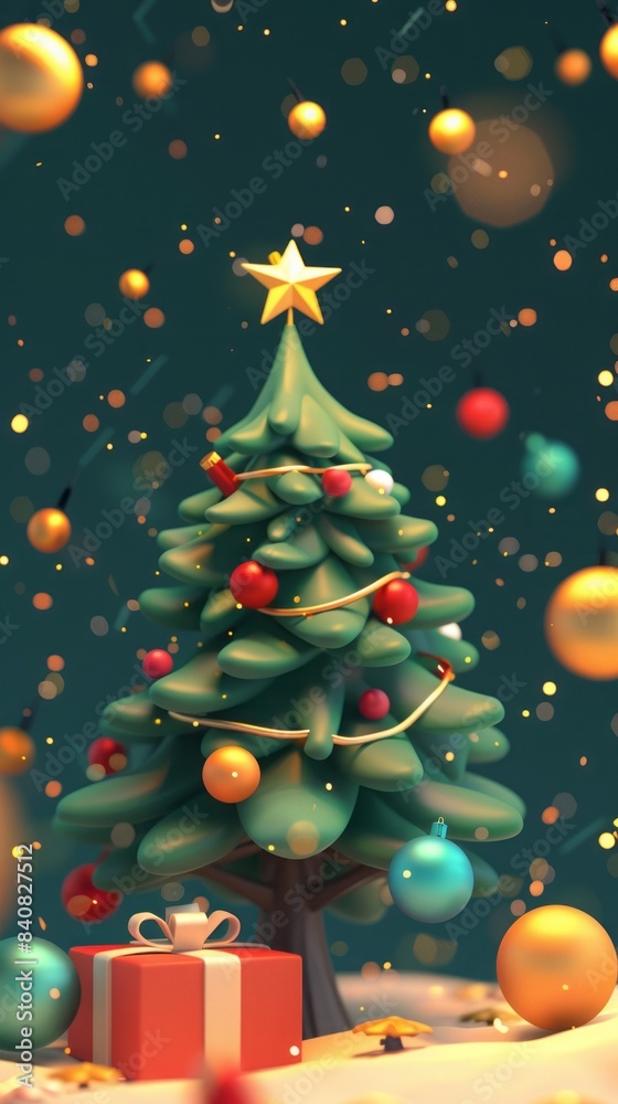 Fototapeta premium 3D cartoon gifts under the Christmas tree.