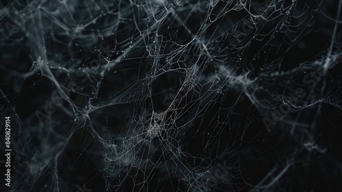 Cobwebs on a black background. Spiderweb. AI generated.
