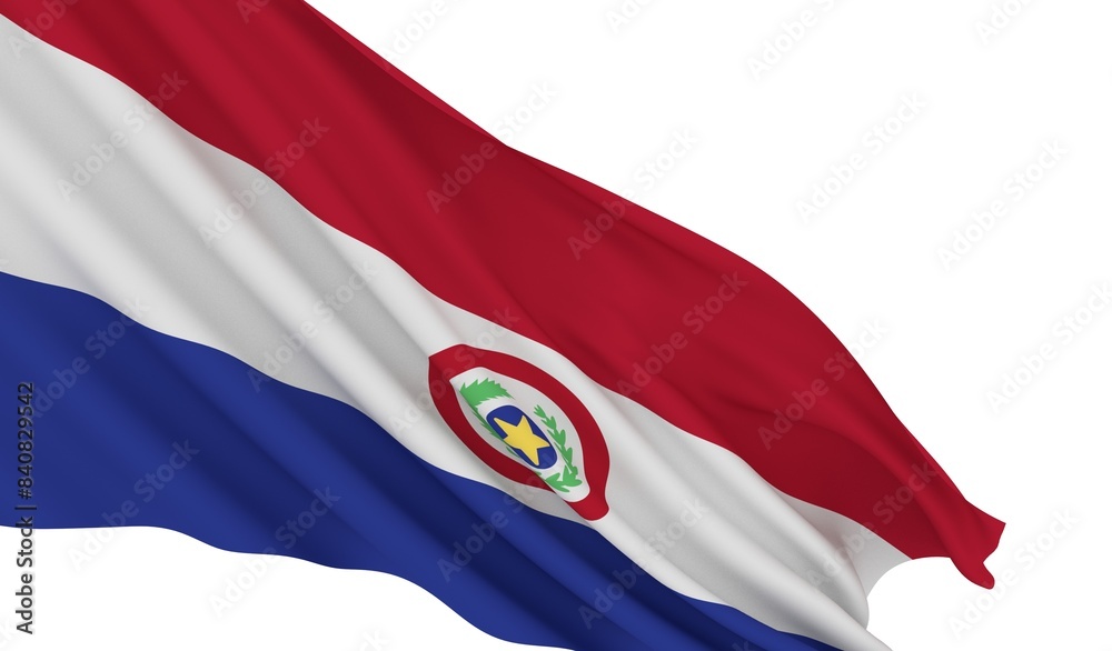 Naklejka premium Paraguay Waving Flag on a white background - 3D Render