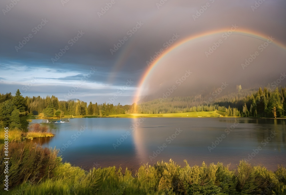 Naklejka premium rainbow over the river