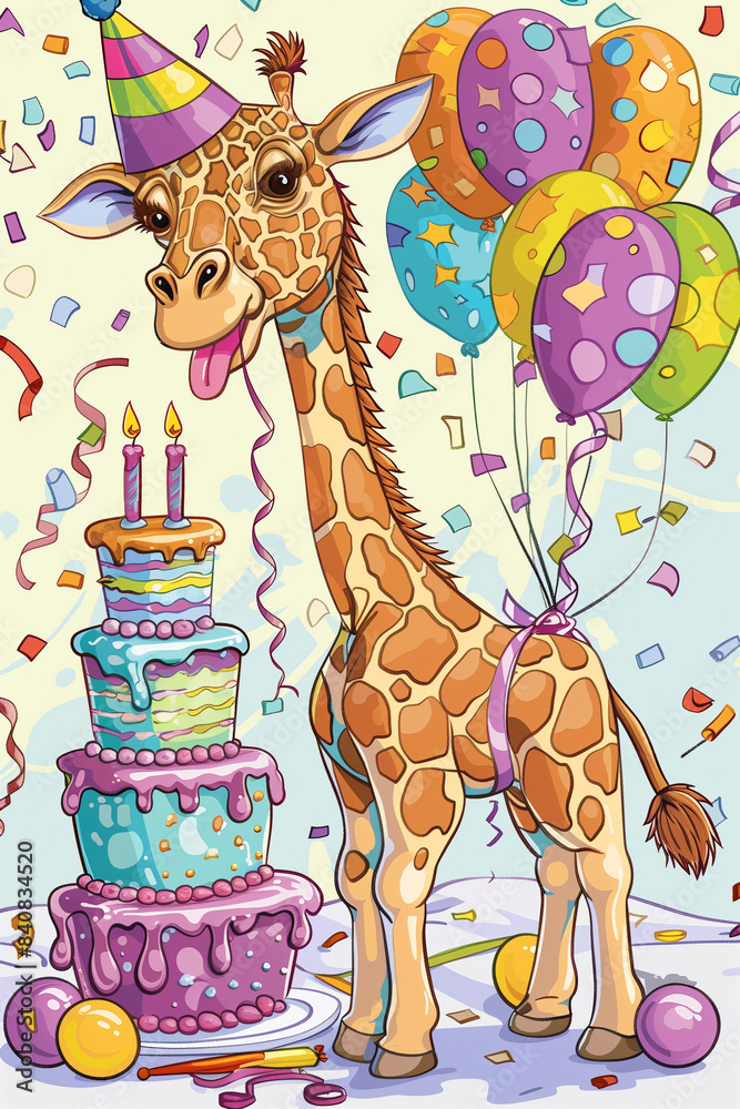 Obraz premium Baby giraffe birthday card