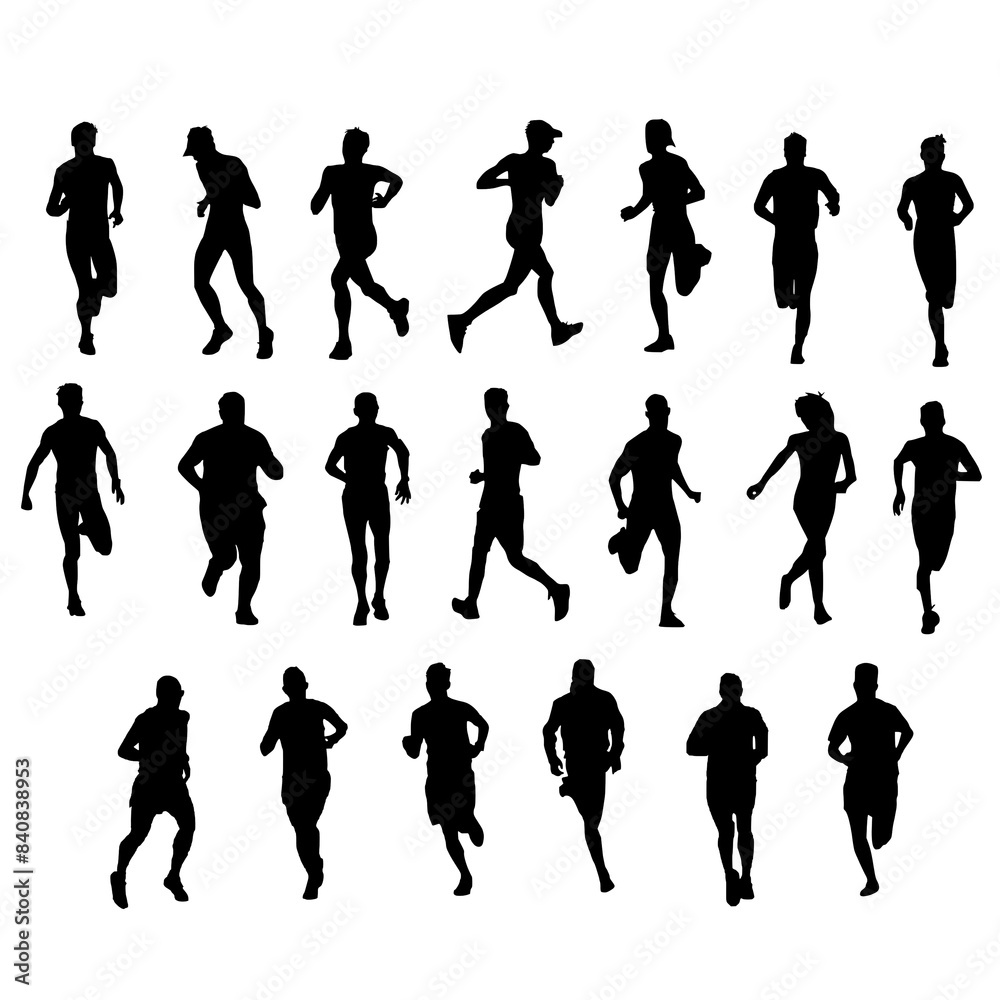 Man running silhouette vector people set of isolated silhouettes. Man running silhouette vector people set of isolated silhouettes.