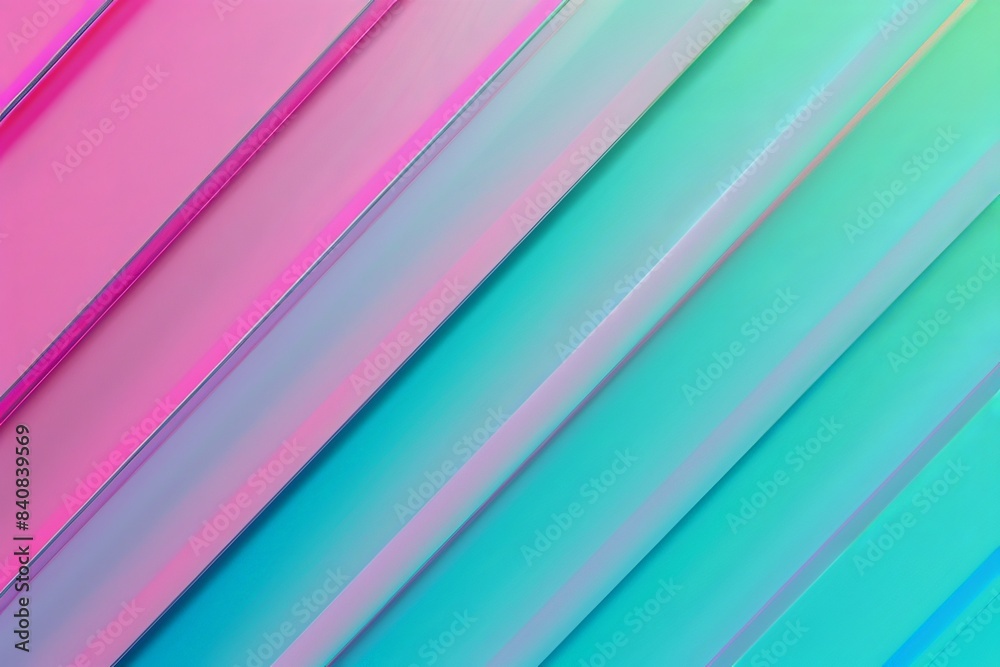 Obraz premium Diagonal stripes in pastel pink, purple, and teal are overlapping, creating a colorful and modern abstract background with a minimalist aesthetic