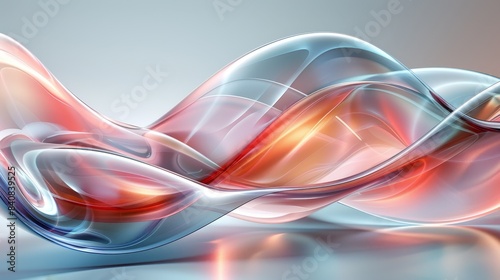 Abstract Glass Waves With Red and Blue Hues on a Grey Background
