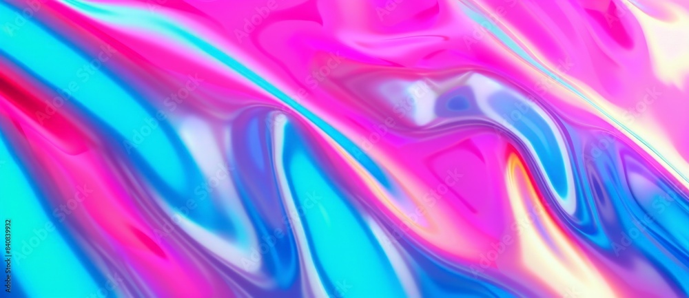 Fototapeta premium Abstract colorful background with a holographic effect, featuring smooth and flowing liquid texture. The vibrant pink and blue hues create a visually captivating and dynamic design
