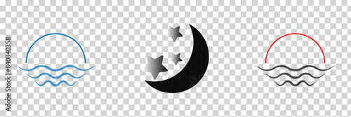 Sun day. Sunset, sun, moon icon concept