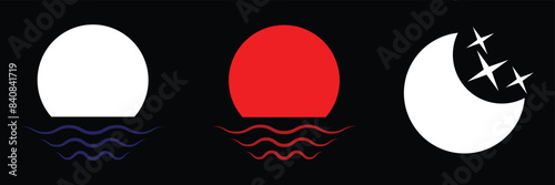 Sun day. Sunset, sun, moon icon concept