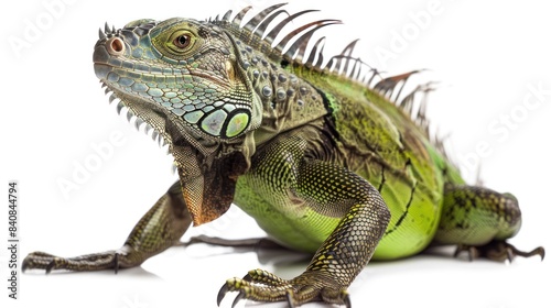 A green lizard with a long tail and green and brown spots