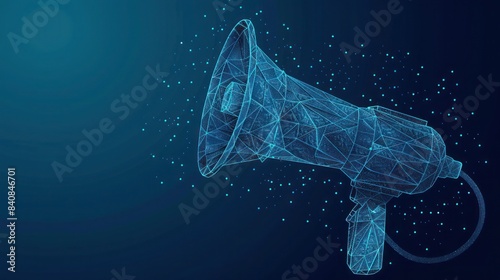 megaphone low poly wireframe on blue background. vector illustration photo