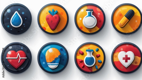 Design web icons depicting a volunteer medical clinic, providing healthcare