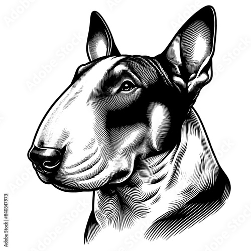 Hand drawn Bull Terrier portrait, vector sketch isolated on white background.	