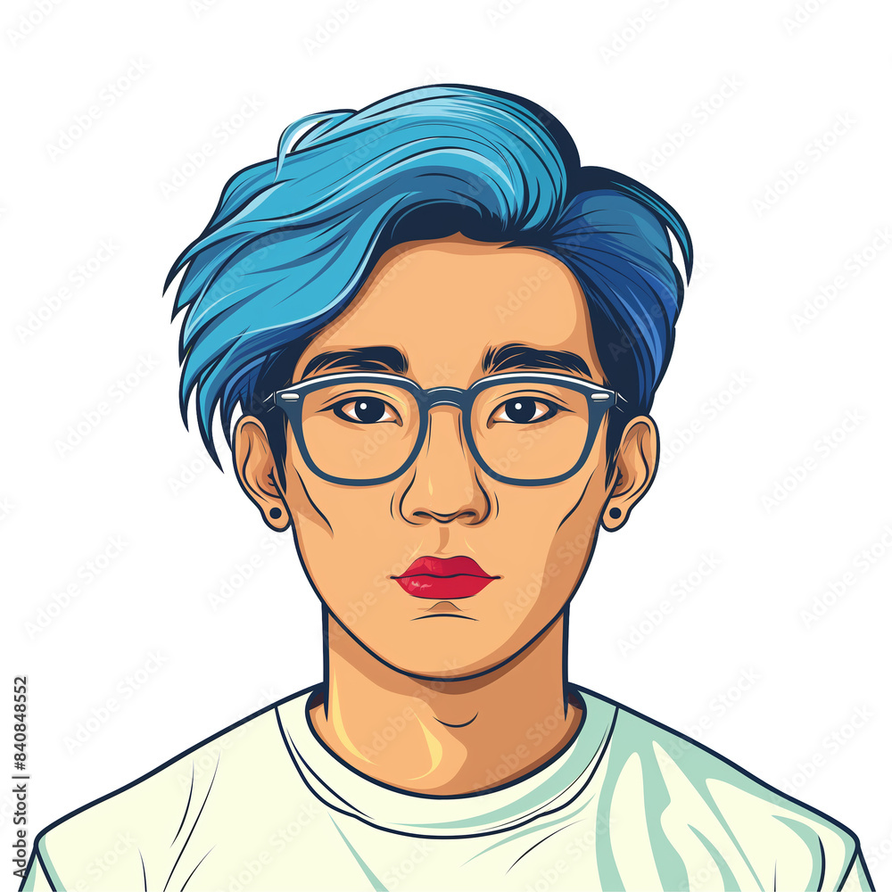 young asian man with blue hair wearing glasses . png . clip art . vector cartoon art style . remove background young asian man with blue hair wearing glasses . png . clip art . vector cartoon art style . remove background