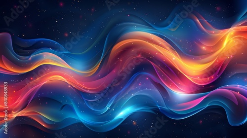 Abstract Wavy Lines With Glowing Colors Against A Dark Blue Background