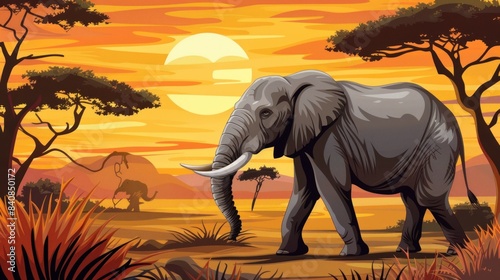 A large elephant is walking across a field of tall grass