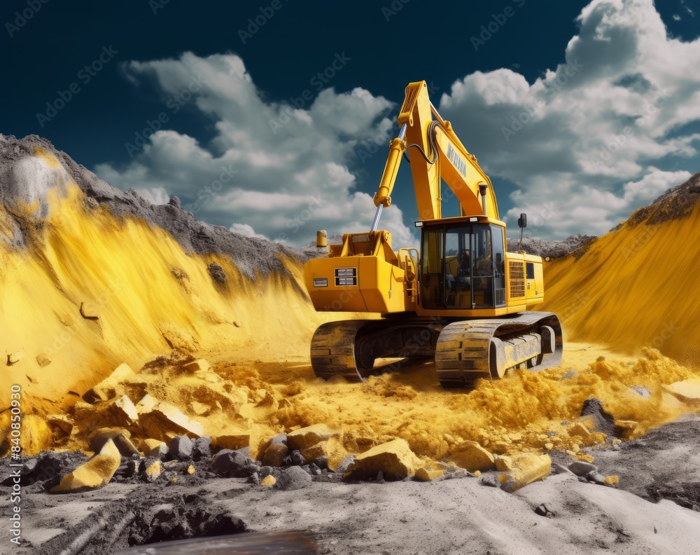 Obraz premium bulldozer and excavator construction machinery on the construction site