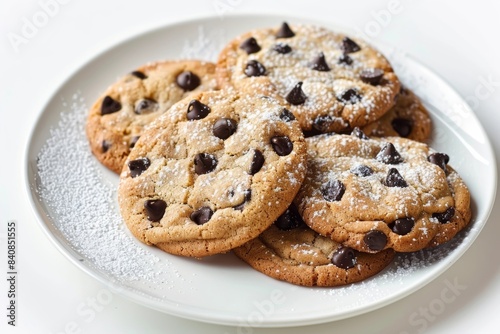 Soft and Decadent Chocolate Chip Cookies on a White Plate