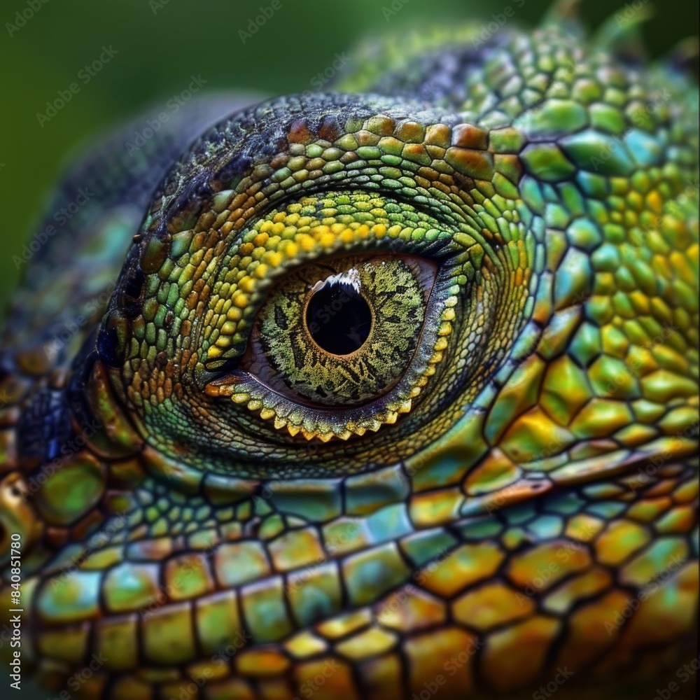 Fototapeta premium Lizard close up eye portrait. Reptile animal nature photo exotic pet macro