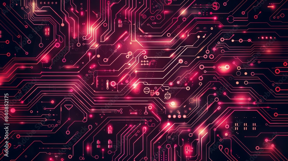 Abstract Red Circuit Board Pattern With Glowing Lights Abstract Red Circuit Board Pattern With Glowing Lights