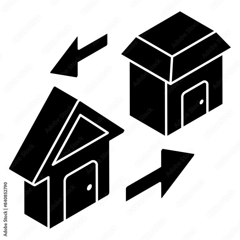 A flat design icon of home exchange A flat design icon of home exchange