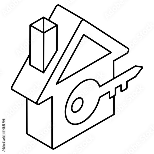 Conceptual flat design icon of home key