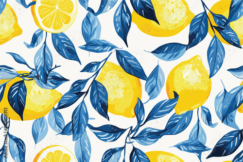 summer yellow lemon seamless pattern background design
