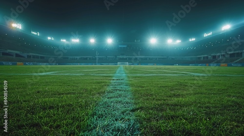 Illuminated Green Grass Soccer Field at Night