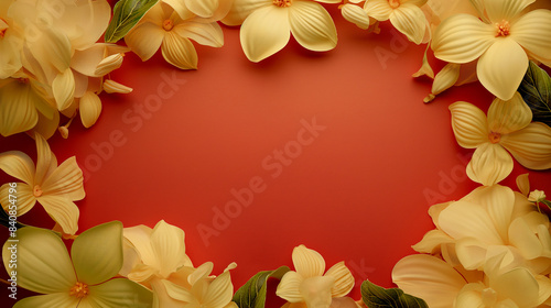 Wallpaper  background of yellow flowers on red background  free space for text in the middle.