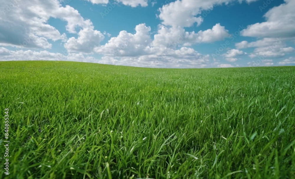 Panoramic Natural Landscape Green Grass Field, Blue Sky, and Mountains in Background, Summer Spring Meadow Panoramic Natural Landscape Green Grass Field, Blue Sky, and Mountains in Background, Summer Spring Meadow