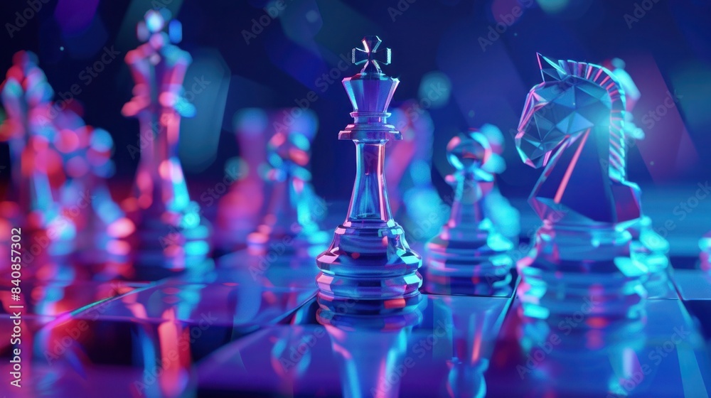 hess win over blue technology background. Chess business strategy and Chess game low poly background hess win over blue technology background. Chess business strategy and Chess game low poly background