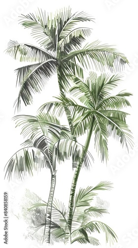 Seamless Border Hand Drawn Black and White Lithography Illustration Retro Style Design. Tropical wallapaper. AI generated illustration © Or
