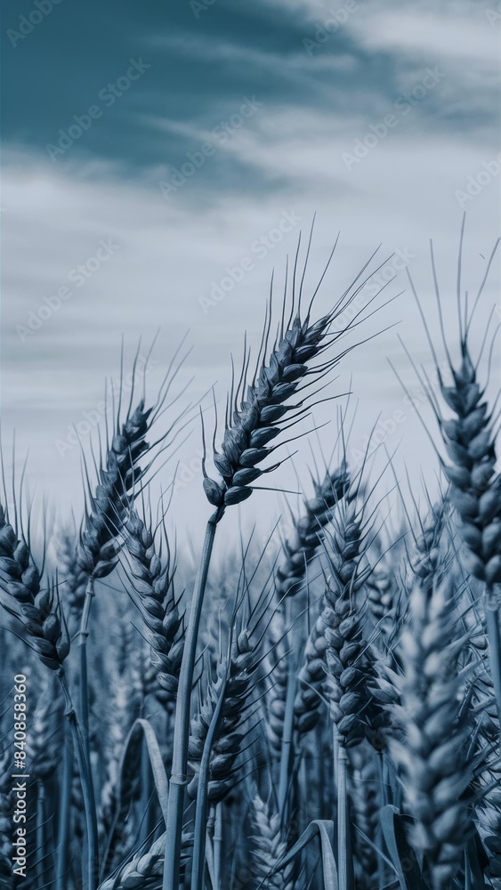 Obraz premium A field of wheat with a cloudy sky in the background, AI