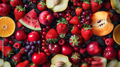 summer fruits on background, delicious fruits on colored background, background of summer fruits, fruits banner © Gegham