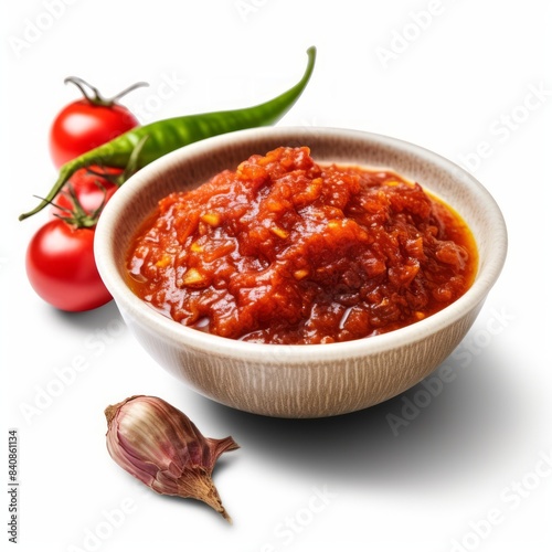 Spicy indonesian sambal sauce on white background