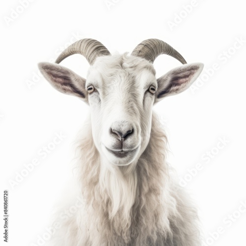 Goat sheep looking camera isolated on white background